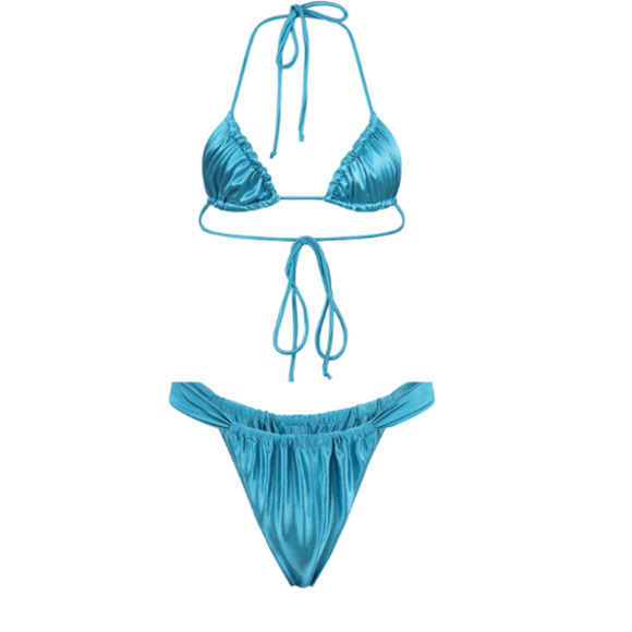 NWT Divino Seas Satin Inika Top & Eclat Bottom Bikini Set Blue Atoll Women's XS - Picture 1 of 8
